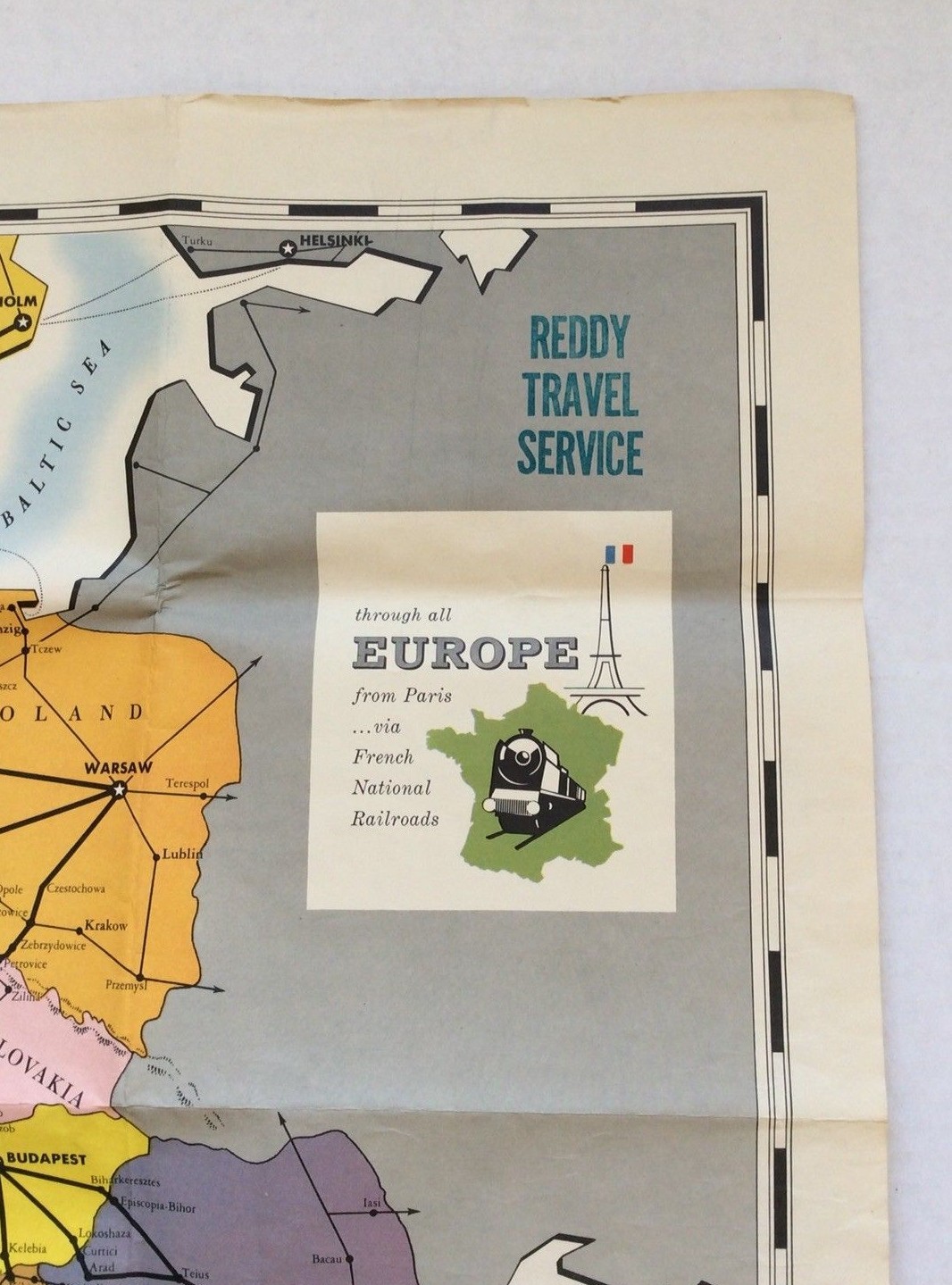 Vtg 1949 French National Railroads Map Poster