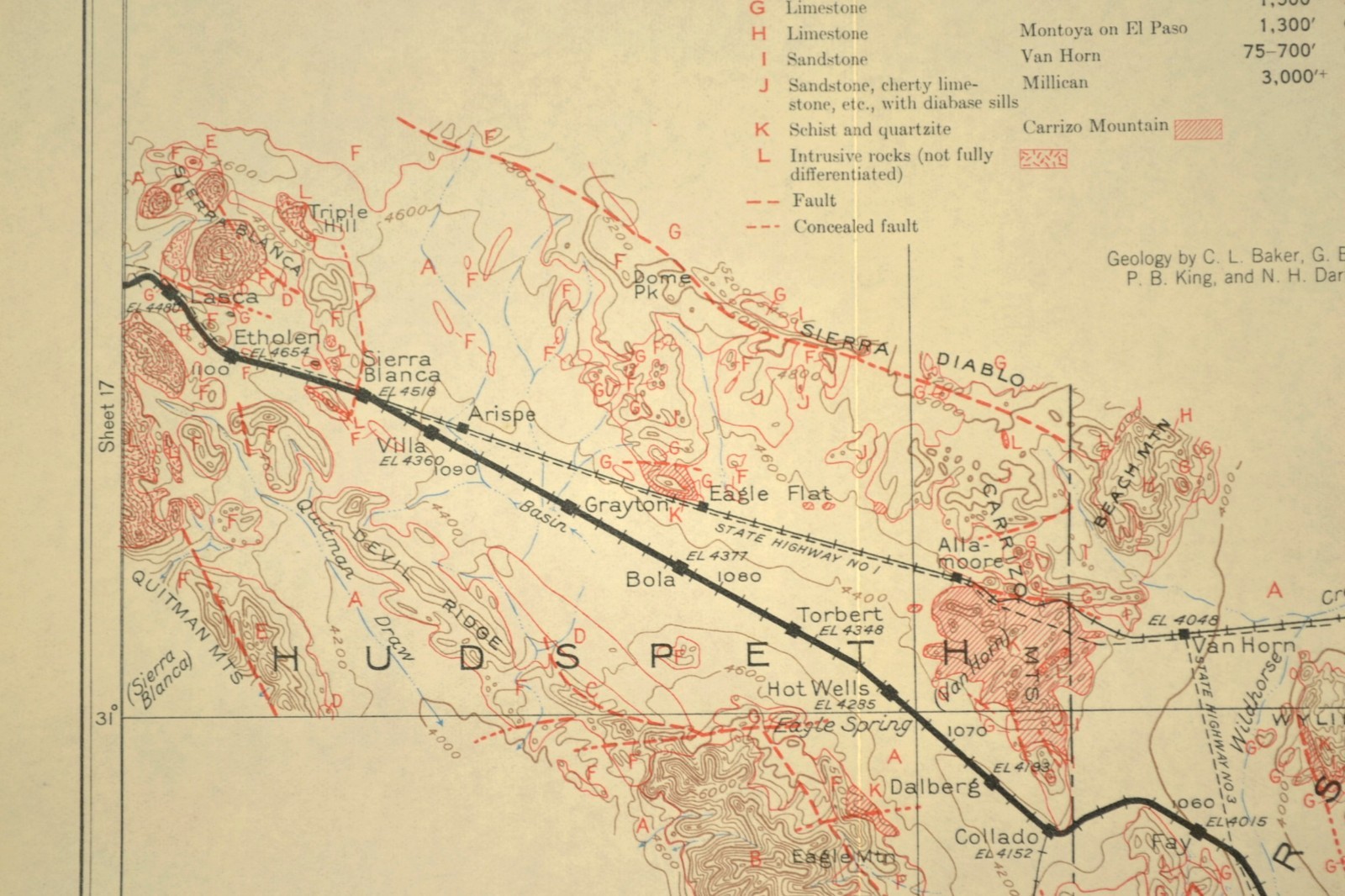 Vintage SP RR Map Sierra Blanca Van Horn Lobo Hudspeth County Texas Ghost Towns
