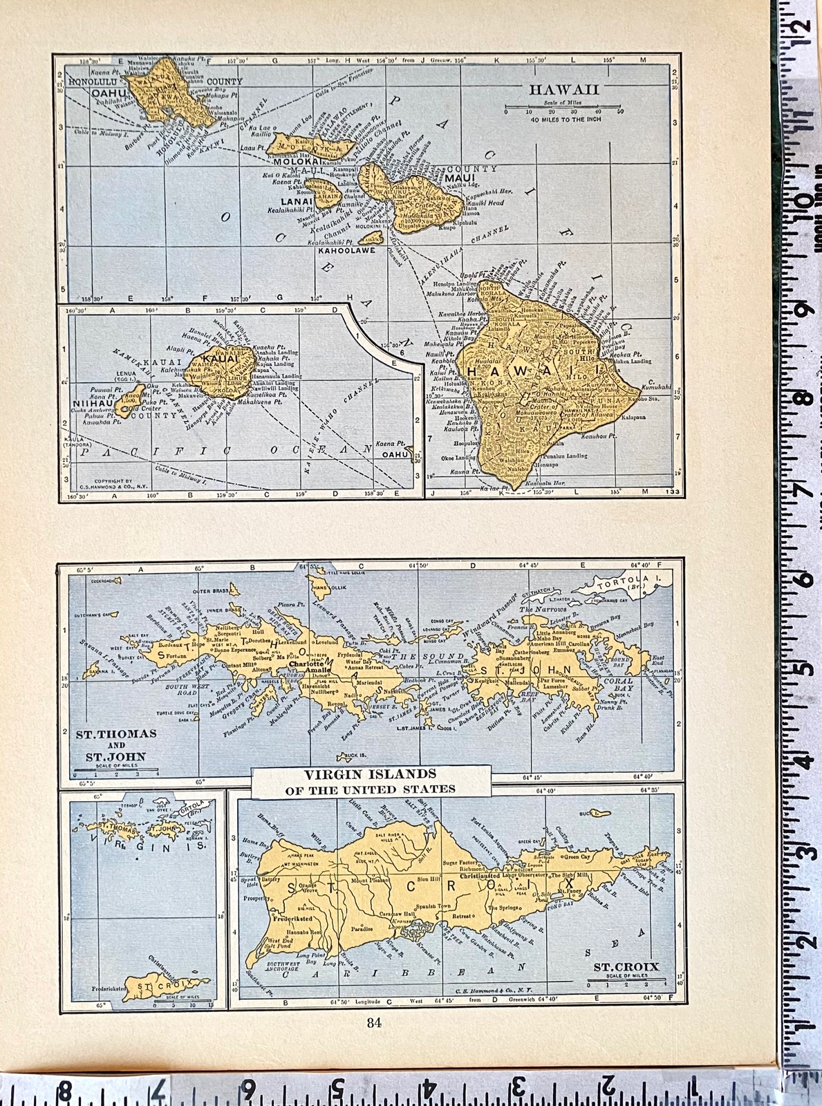 ALASKA, HAWAII & US VIRGIN ISLANDS 1935 County & Railroad Maps. Hammond 9×12″