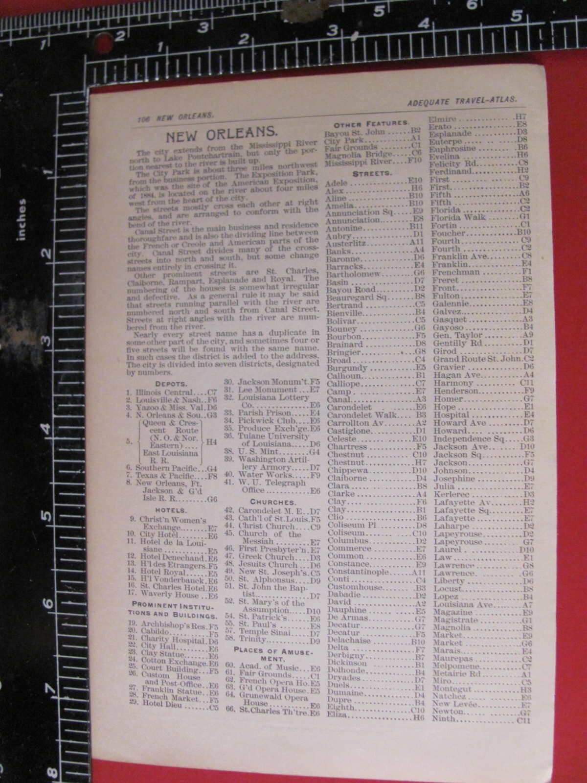 1893 NEW ORLEANS ATLAS MAP GENEALOGY HISTORY RAILROADS DEPOTS TOWNS INFORMATION