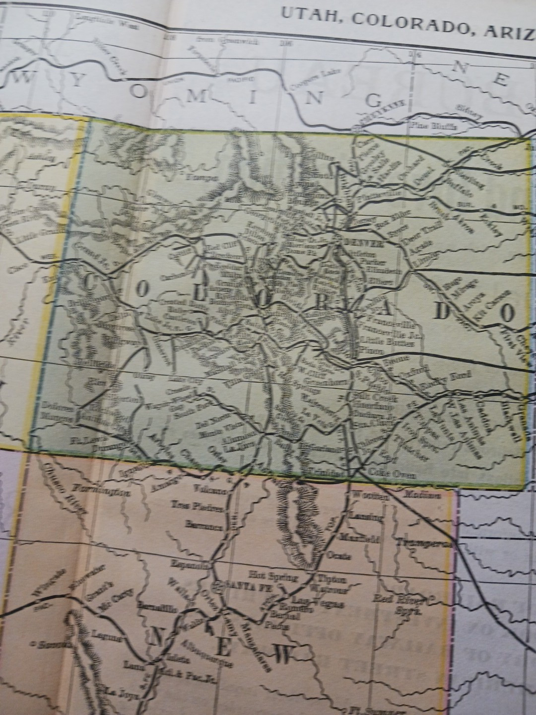 1897 Train Route Map ARIZONA Colorado UTAH New Mexico all Railroad Lines 9×11″