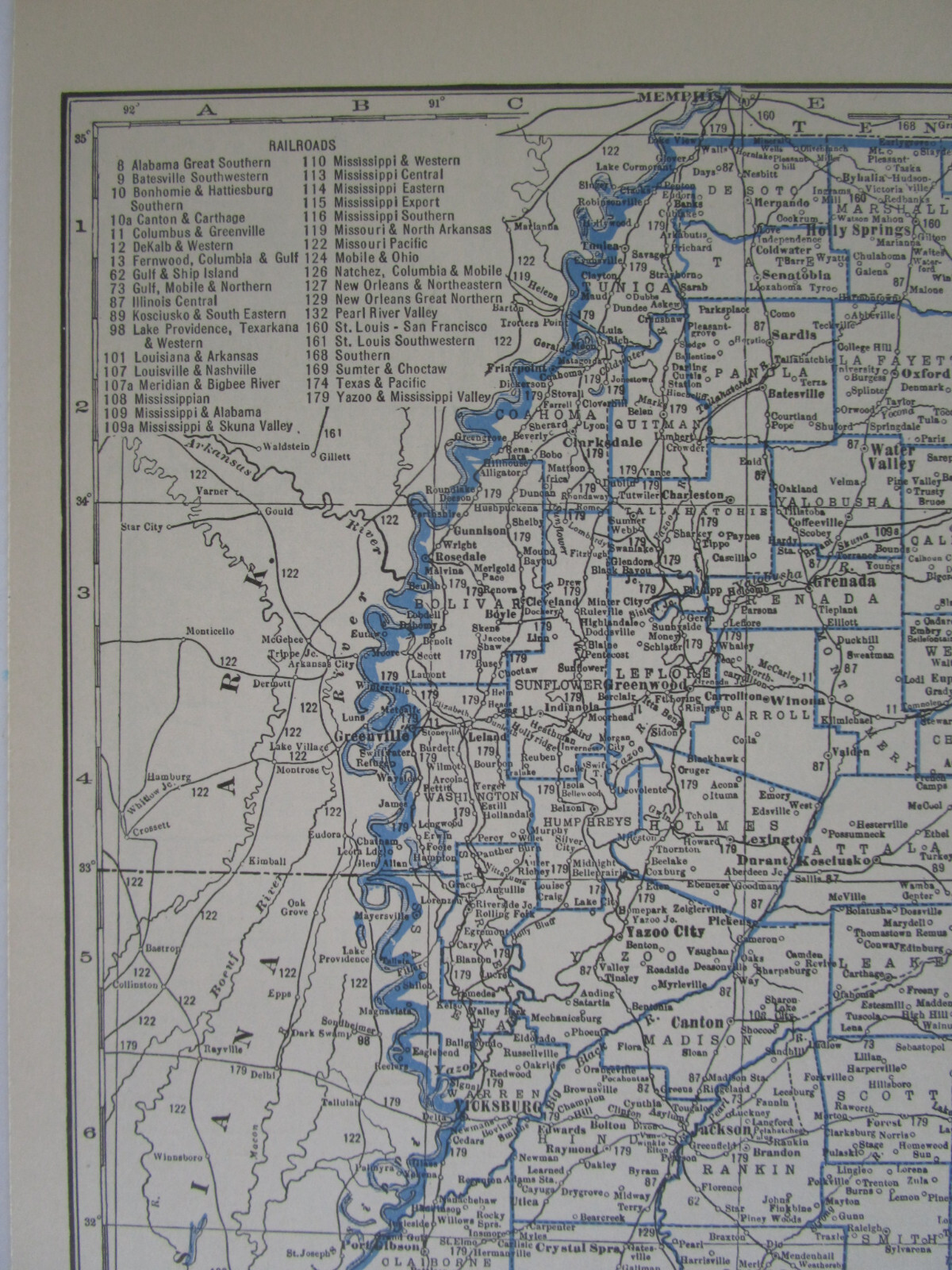 MO MS Vtg 1933 MISSOURI Map DEERING SOUTHWESTERN or MISSISSIPPI. PEARL RIVER VAL