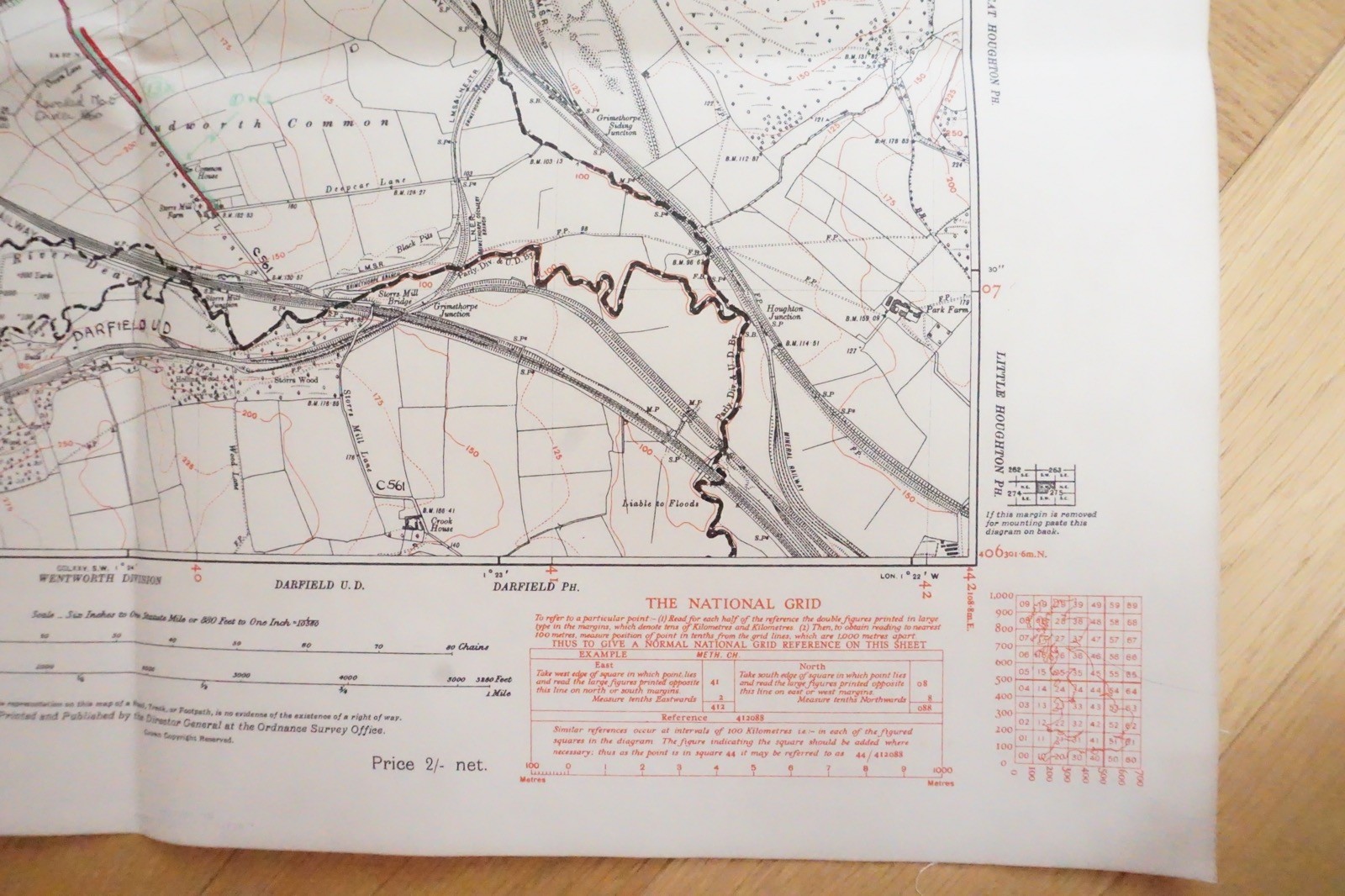 1938 Cudworth Darfield Barnsley Yorkshire LMS Railway OS Linen Map Ref 65 **