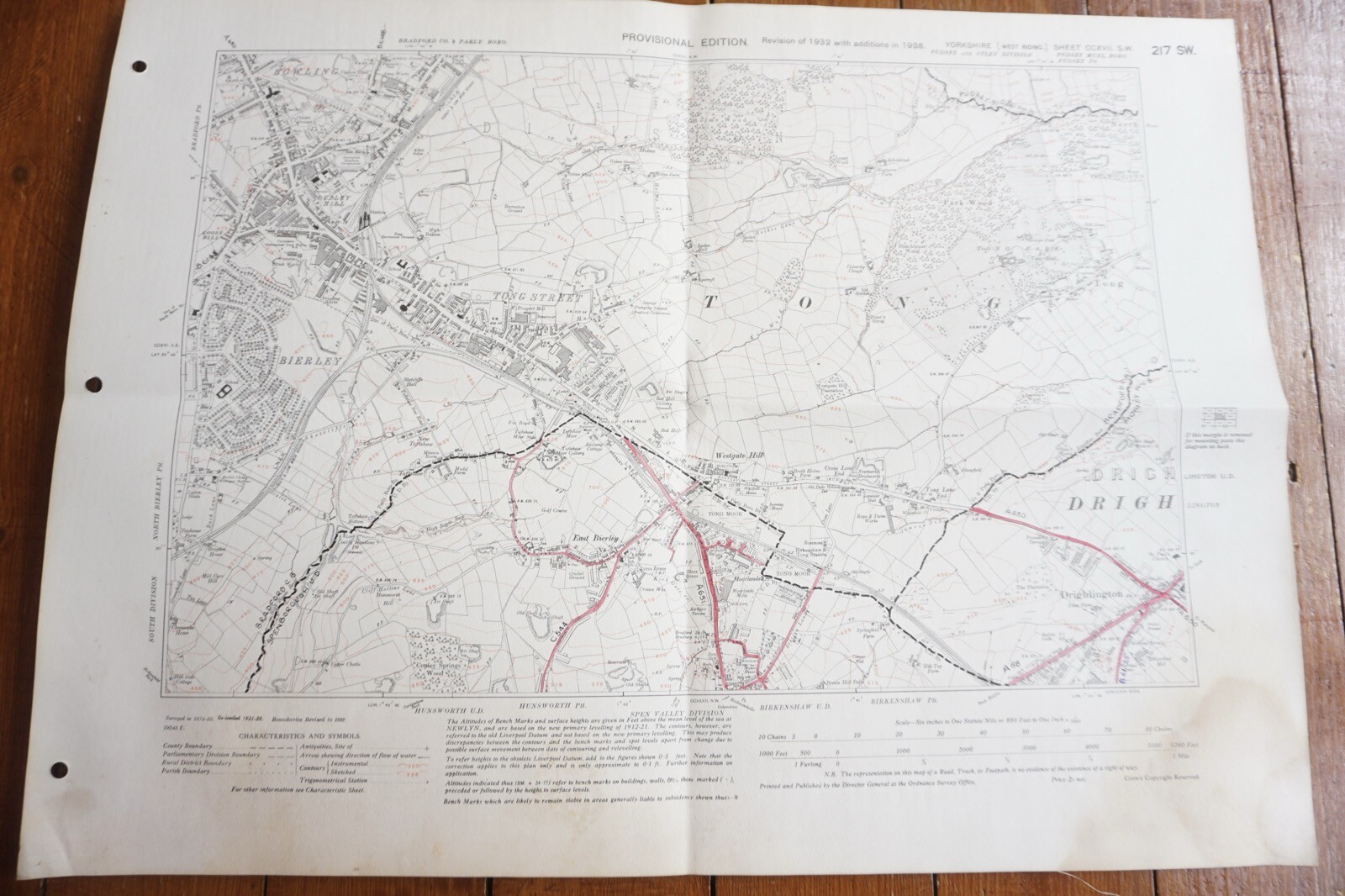 1938 Tong Street Drighlington Bierley Yorkshire LMS Railway OS Linen Map Ref 23