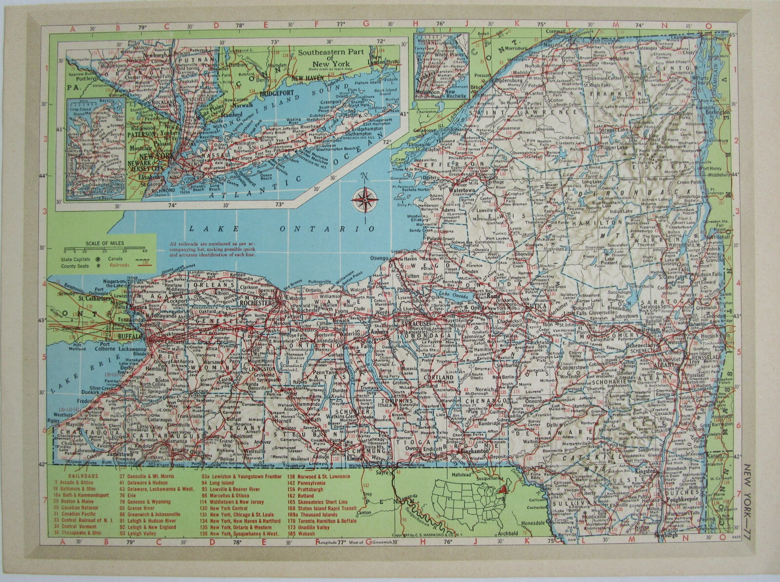 NC NY 1952 NORTH CAROLINA RAILROAD MAP BEAUFORT & MOREHEAD RR. or NEW YORK 1950s