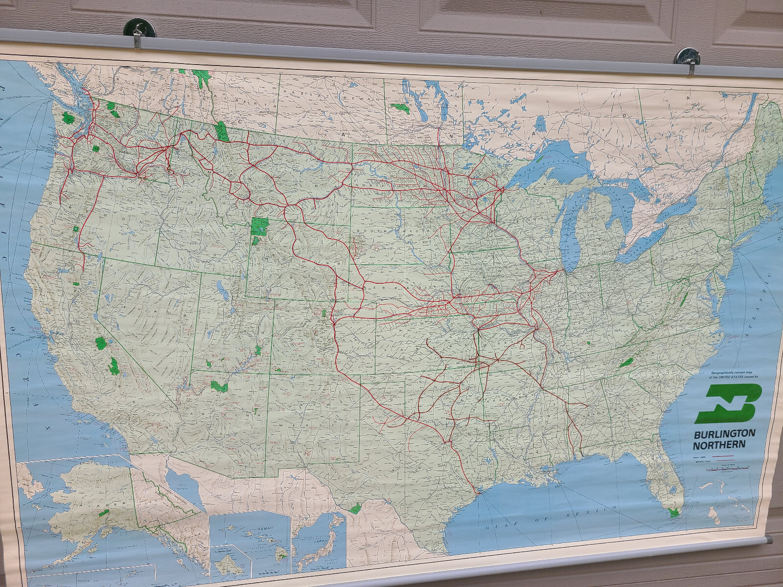 5 foot 1971 Burlington Northern Railroad Frisco Railway and U.S. Map. Nice!