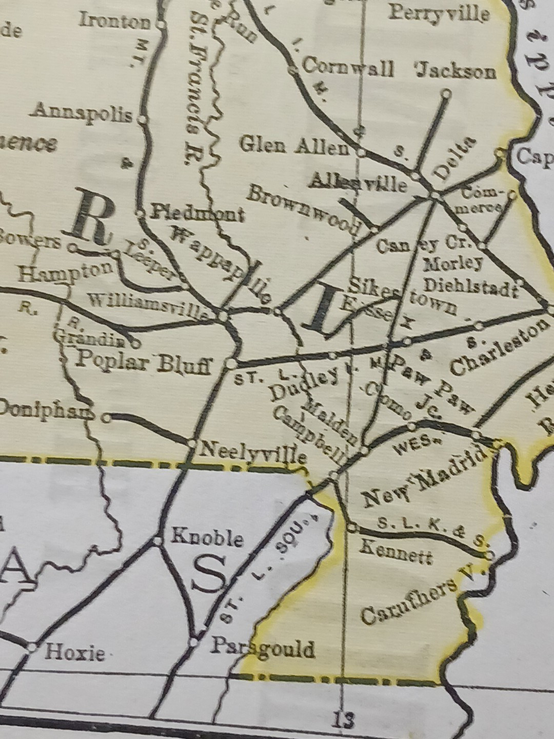 1897 Train Route Map MISSOURI & IOWA all Railroad Lines Station Marked 9″x 11″