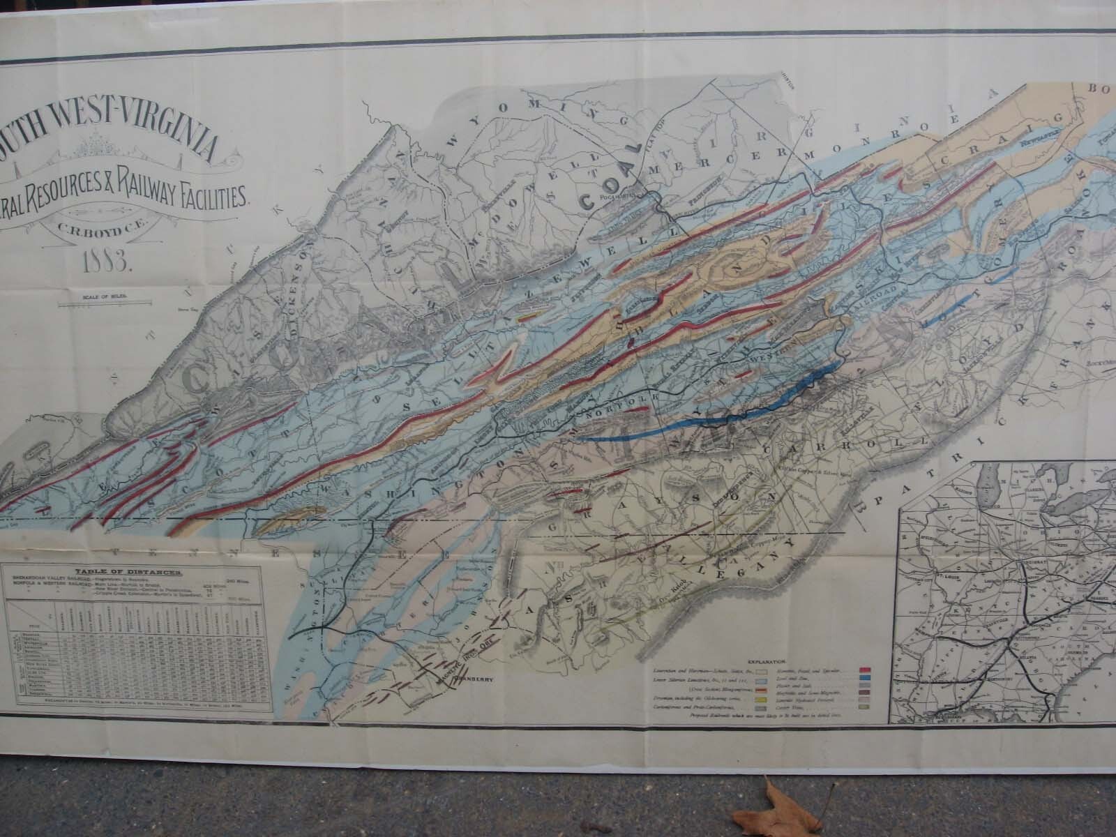 1883 SOUTH WEST VIRGINIA VA MINERAL RESOURCE RAILWAY MAP C R BOYD