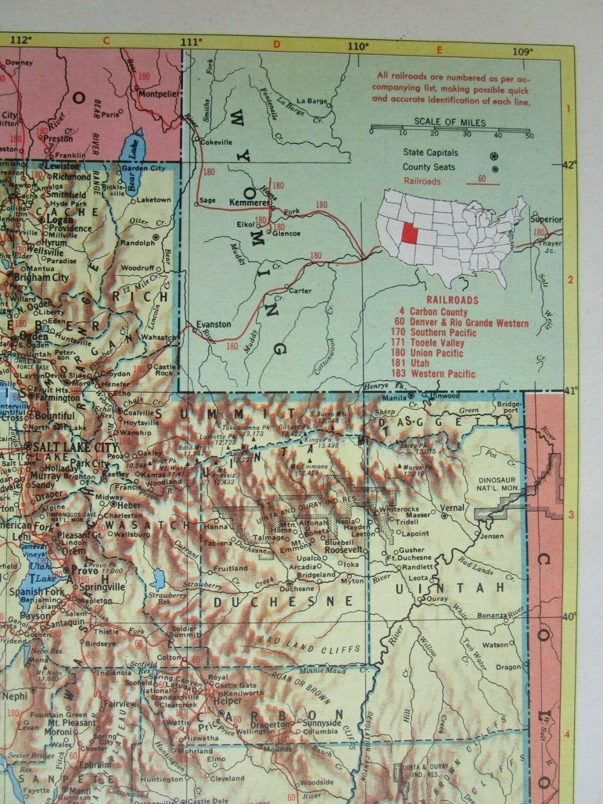 TX UT 1952 TEXAS RAILROAD MAP. ROCKDALE SANDOW & SOUTHERN RR or UTAH 1950s