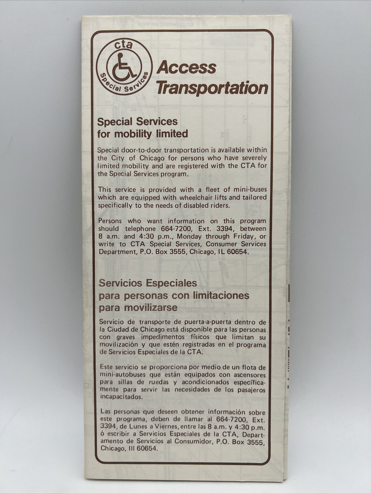 1981 Fall-Winter CHICAGO TRANSIT AUTHORITY CTA ROUTE MAP Train L Subway Bus