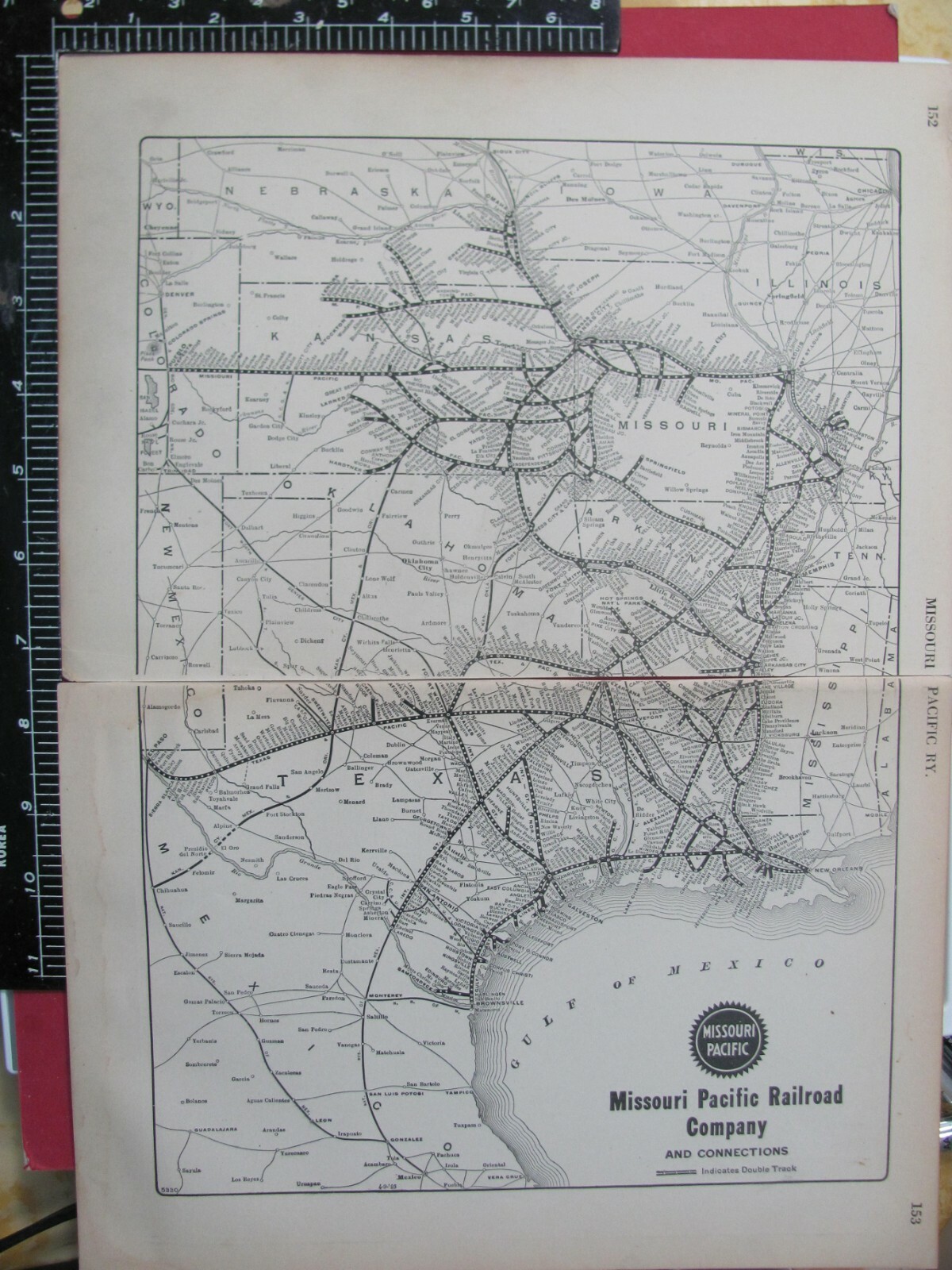 1924 MISSOURI PACIFIC RAILROAD 1925 SYSTEM MAP ROUTES CONNECTING TX LA OK + RRs