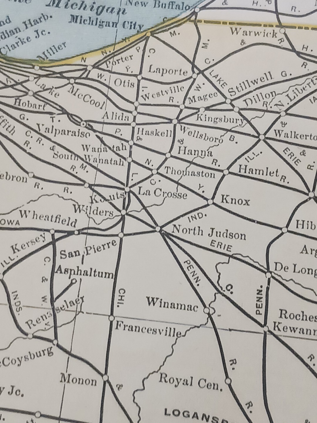 1905 Dated Train Route Map of INDIANA all Railroad Lines 11″x9″ FREE SHIPPING