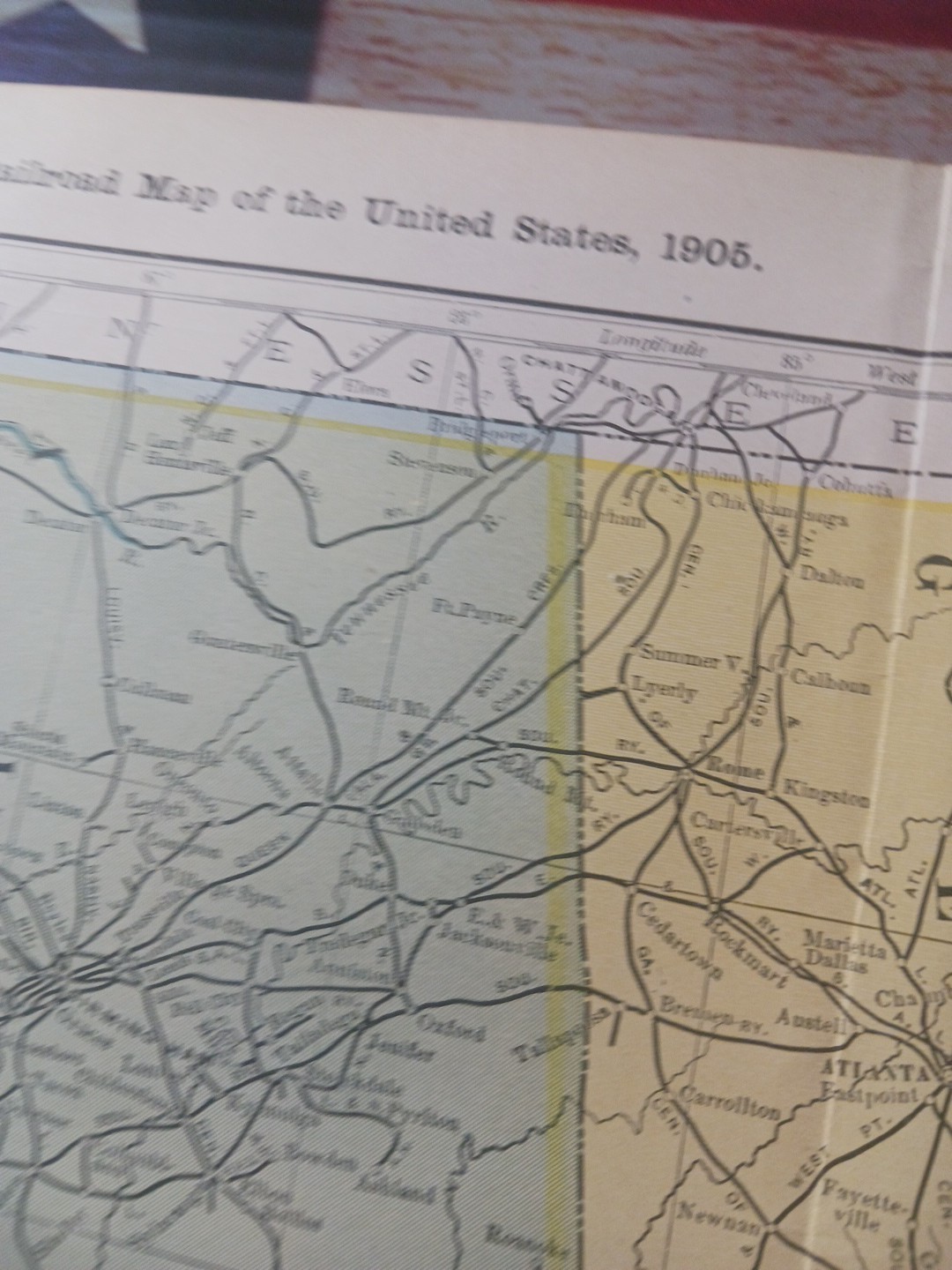 1905 Train Route Map Alabama & Georgia ALL Railroad Company Lines Marked 11x 9″