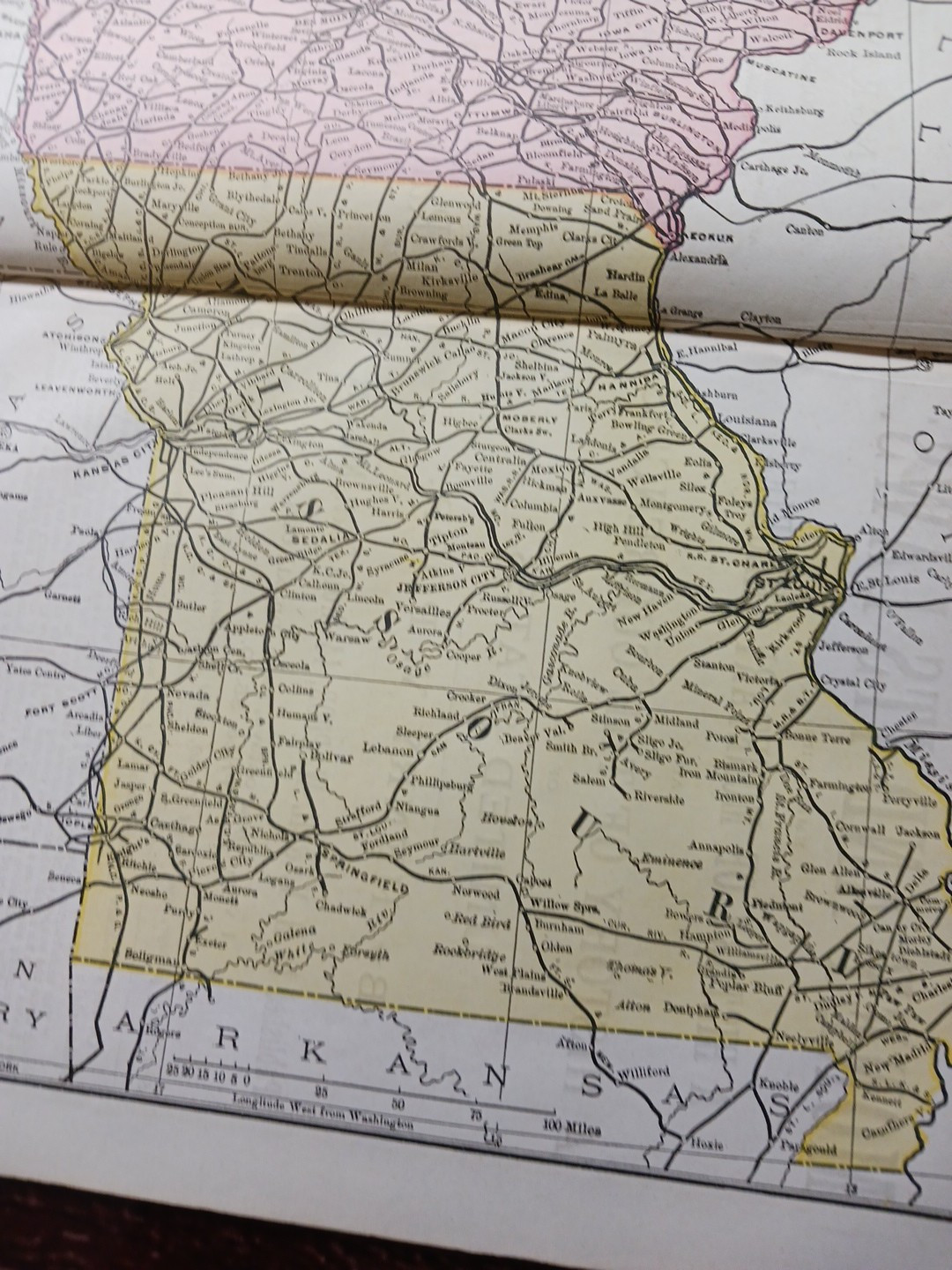 1897 Train Route Map MISSOURI & IOWA all Railroad Lines Station Marked 9″x 11″