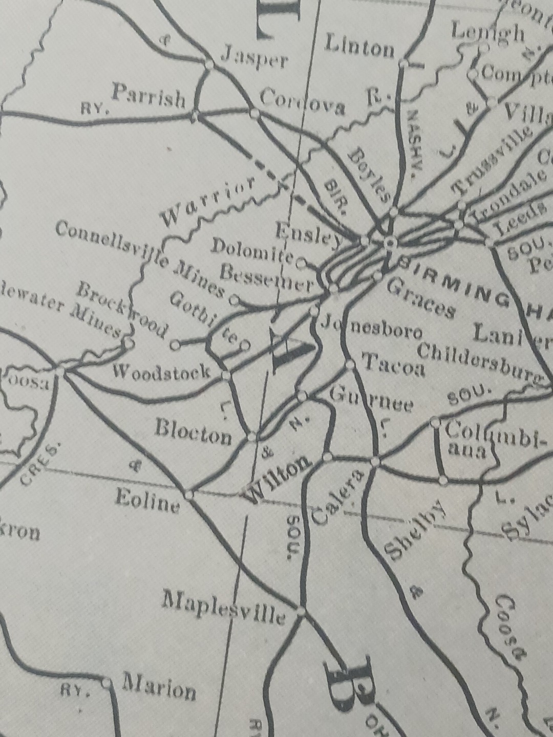 1905 Train Route Map Alabama & Georgia ALL Railroad Company Lines Marked 11x 9″
