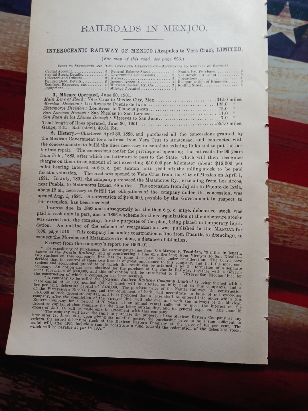 1902 Train Route Map + Report INTEROCEANIC RAILWAY OF MEXICO Vera Cruz Railroad