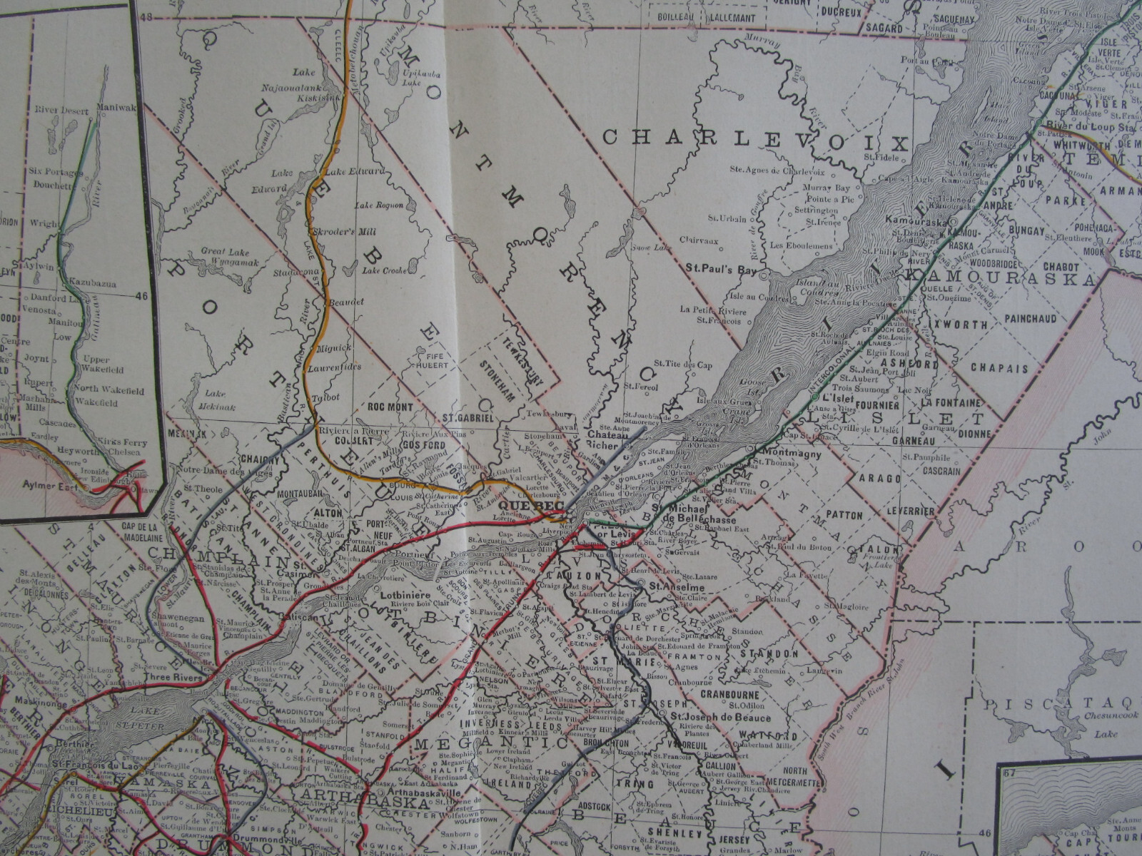 Antique 1892 QUEBEC CANADA GRANT’S RAILROAD Map PONTIAC PACIFIC JUNTION RR 1800s