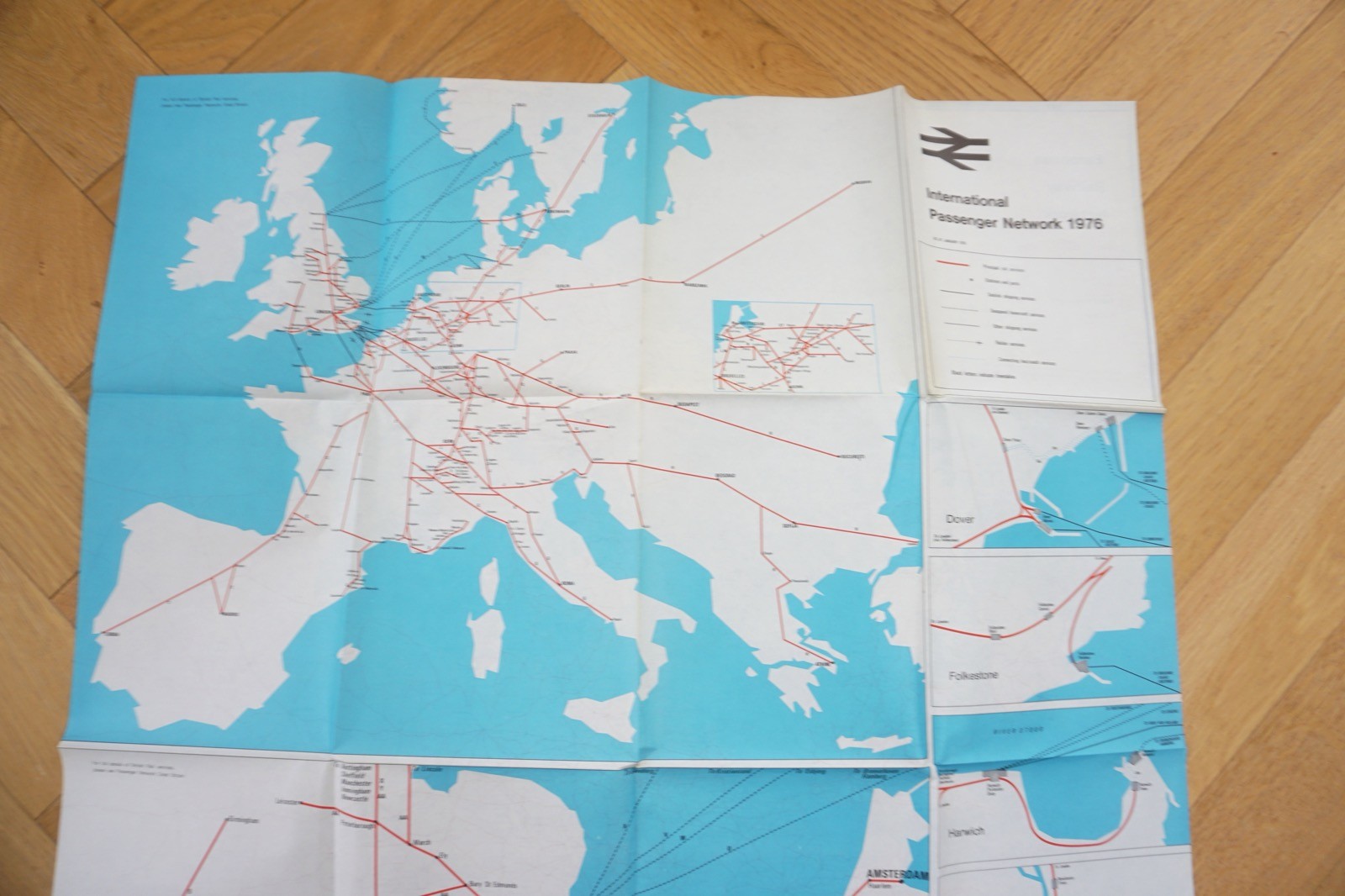 1976 British Rail International European Passenger Network Railway Map VGC