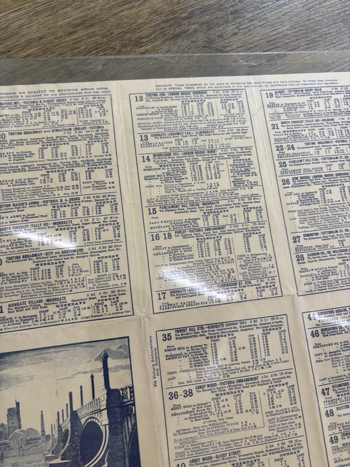 1932 LCC Trams Map Timetable London County Council Tramways Original Nov