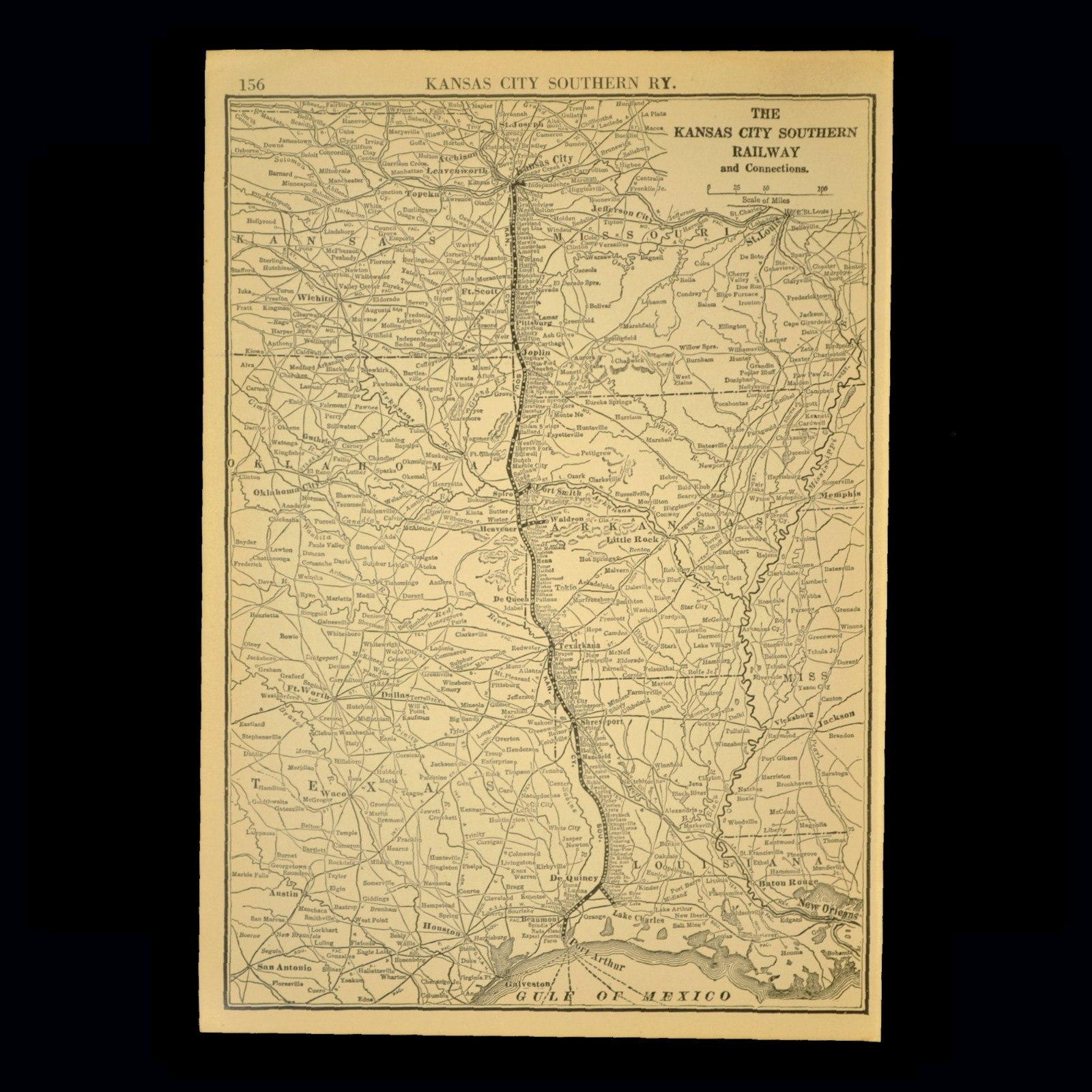 ca 1925 KANSAS CITY SOUTHERN Railway Map KCS Railroad Lines Port Arthur Texas