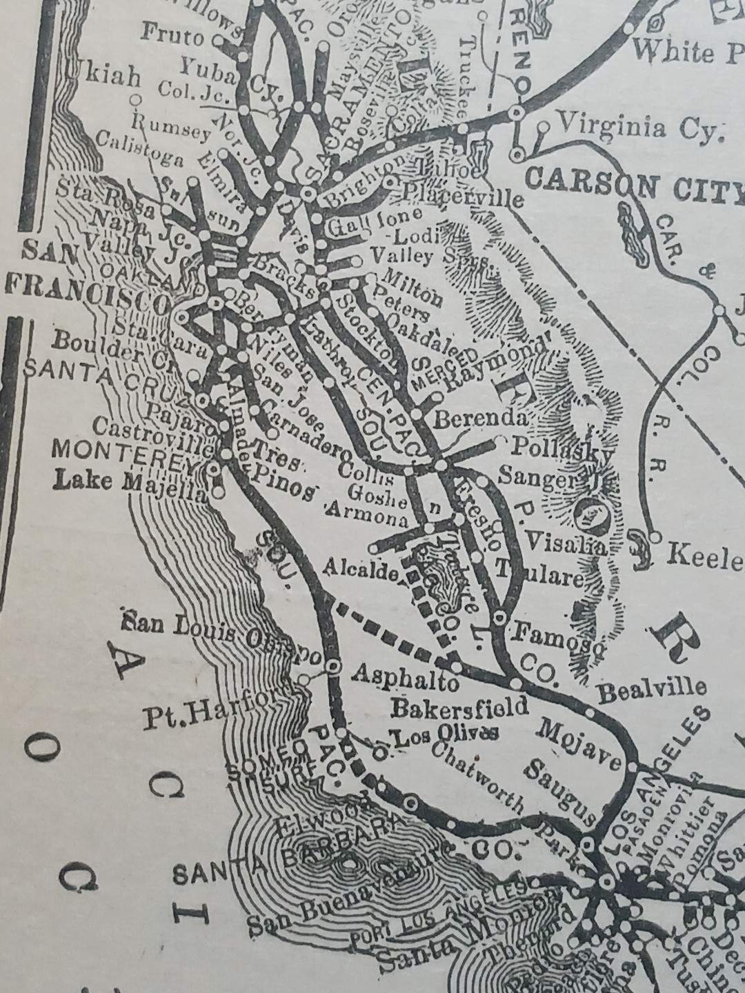 ~1898 ANTIQUE Railroad Map SOUTHERN PACIFIC COMPANY LINES Pacific System CA AZ