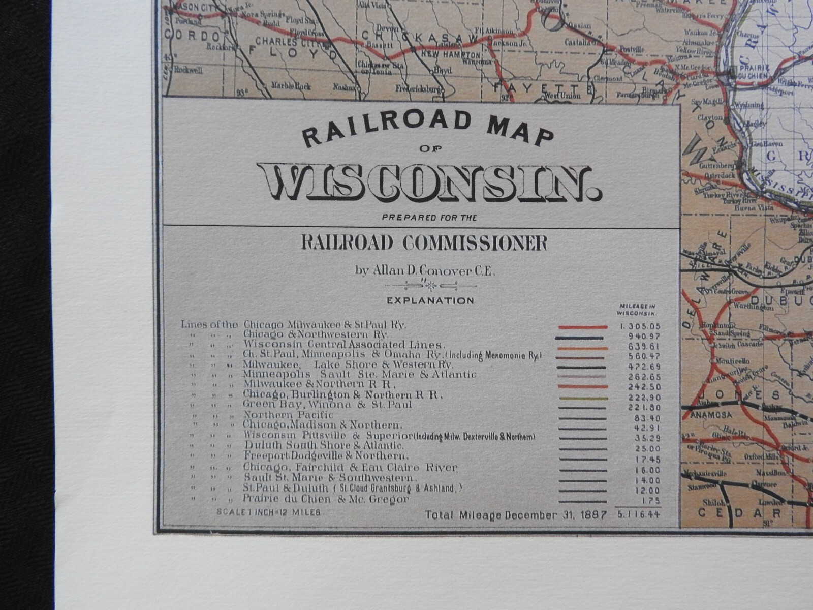 1887 Railroad Map of the Great State of Wisconsin 19″ x 25″ REPRINT! MINTY