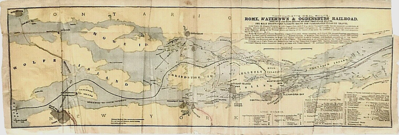 ANTIQUE RR MAP The Tourists Ideal Route – Rome, Watertown & Ogdensburg Railroad
