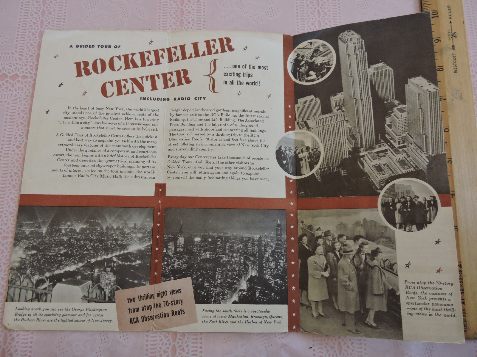 Foldout 1950s New York City Rockefeller Center Radio City Misoc Hall Brochure