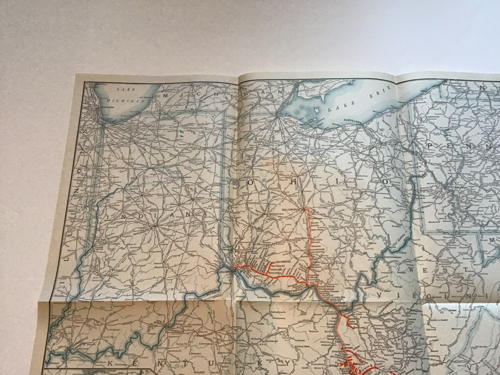 vintage railroad map: 22×32″ NORFOLK & WESTERN Railway 1935