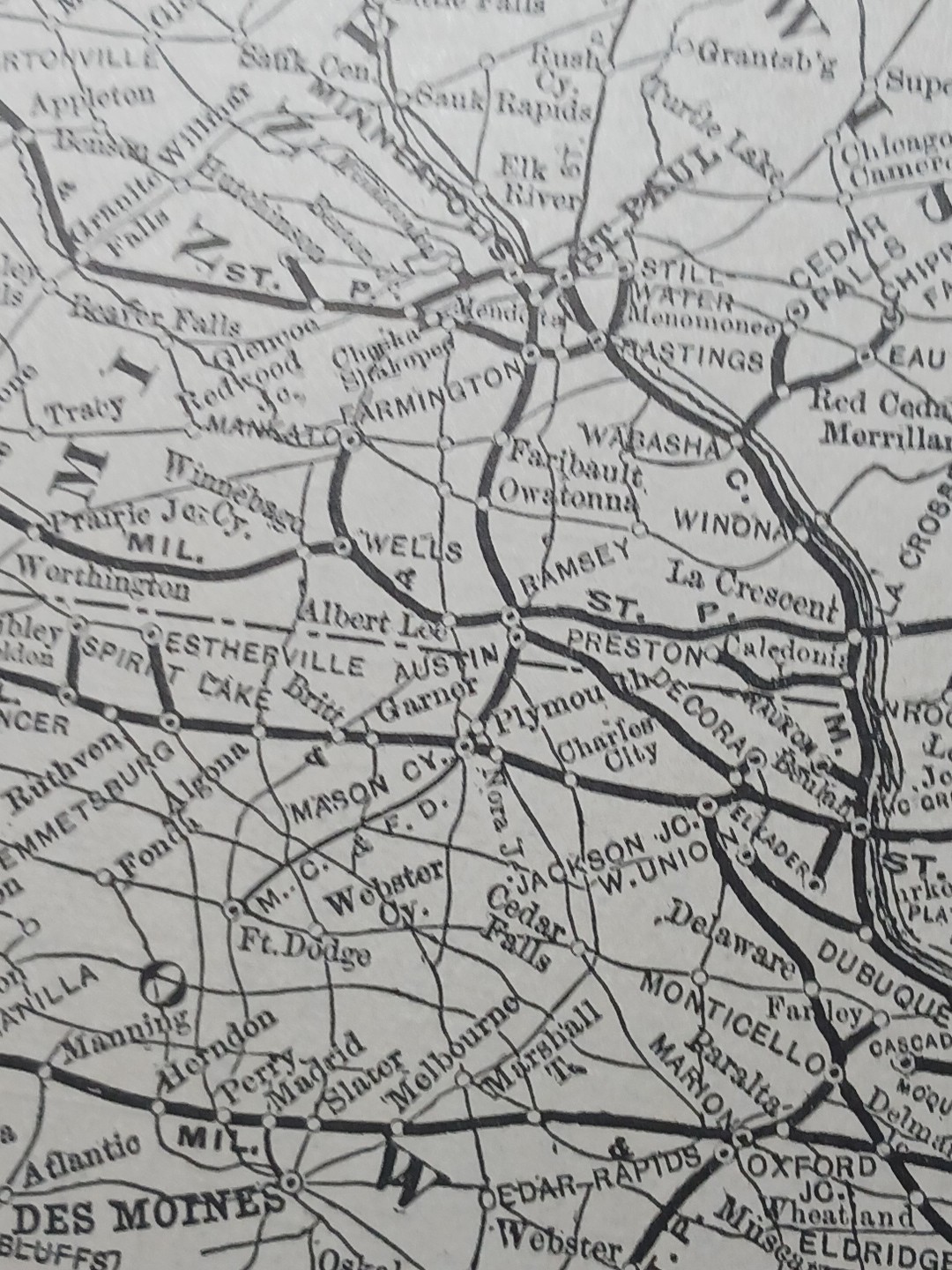 ~1895 Antique RAILROAD Route Map CHICAGO MILWAUKEE & ST PAUL RAILWAY All Lines