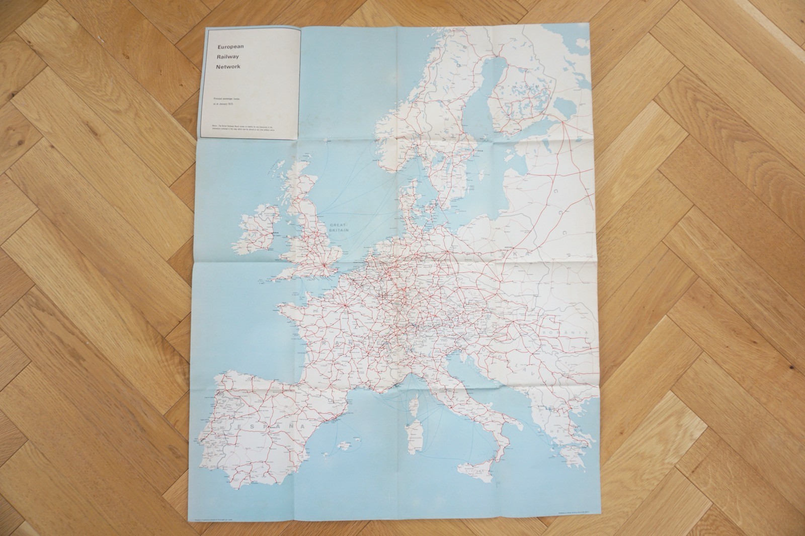 1975 British Rail International European Passenger Network Railway Map