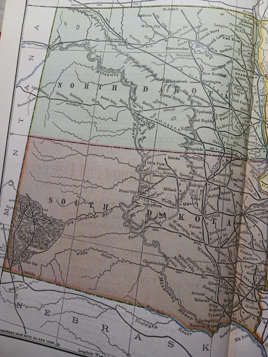 1897 Train Route Map Minnesota North South Dakota all Railroad Lines 9×11″ ND SD