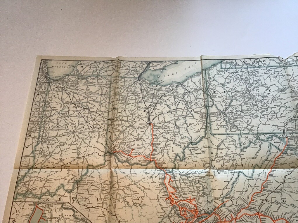 vintage railroad map: 22×32″ NORFOLK & WESTERN Railway 1923