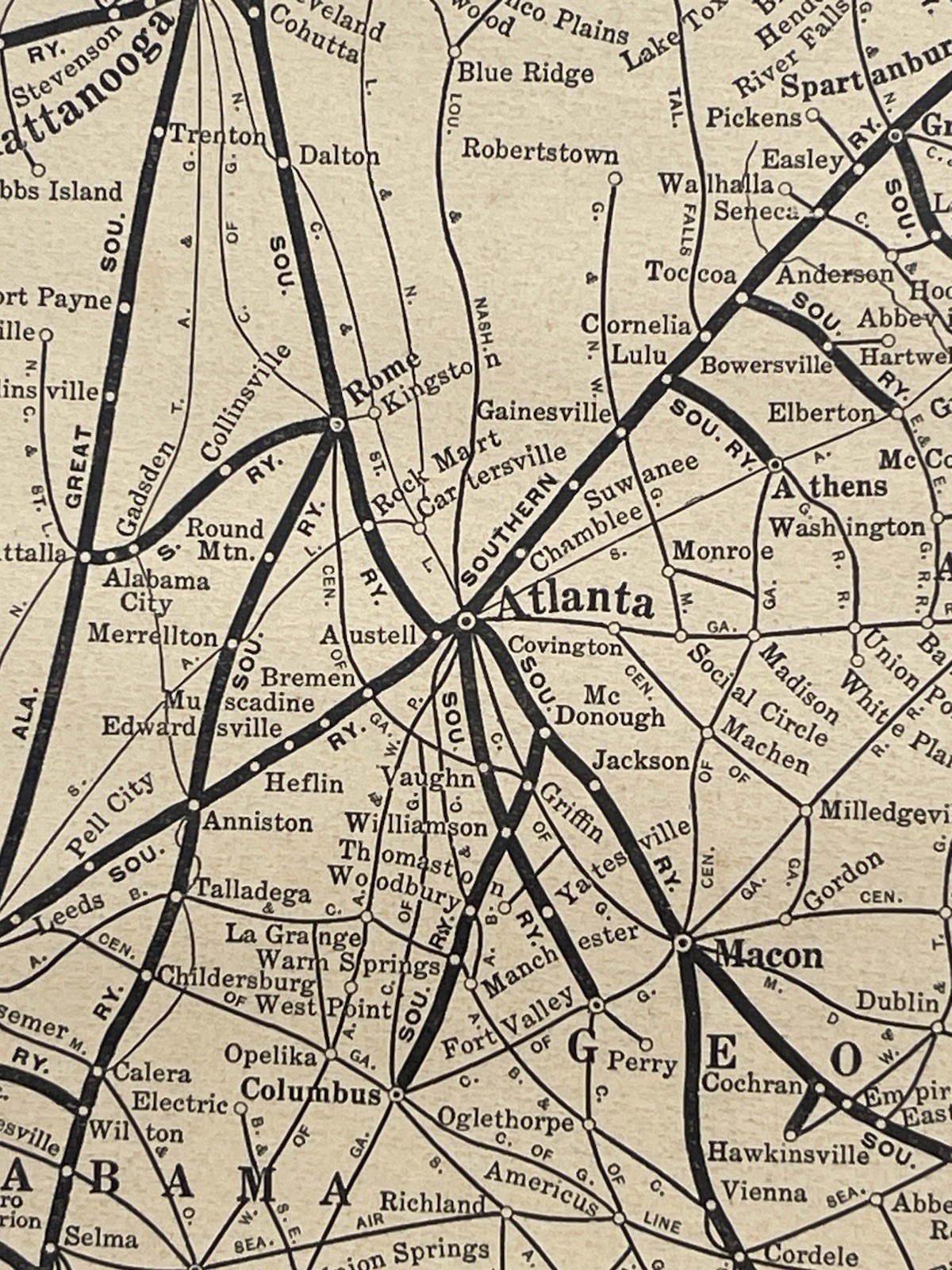 Antique c. 1940s Norfolk Southern Railroad System Track Wall Map Dixie Air Line
