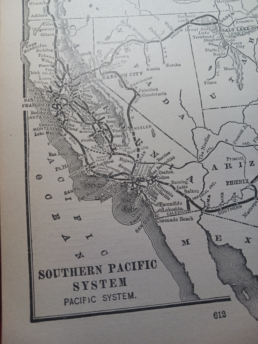 ~1906 Train Route Map SOUTHERN PACIFIC SYSTEM railway California Arizona Utah