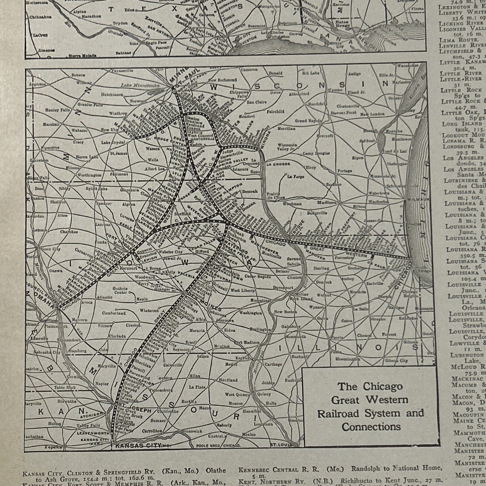 1922 Map The Chicago Great Western & Chicago Rock Island Railway 15”x11”