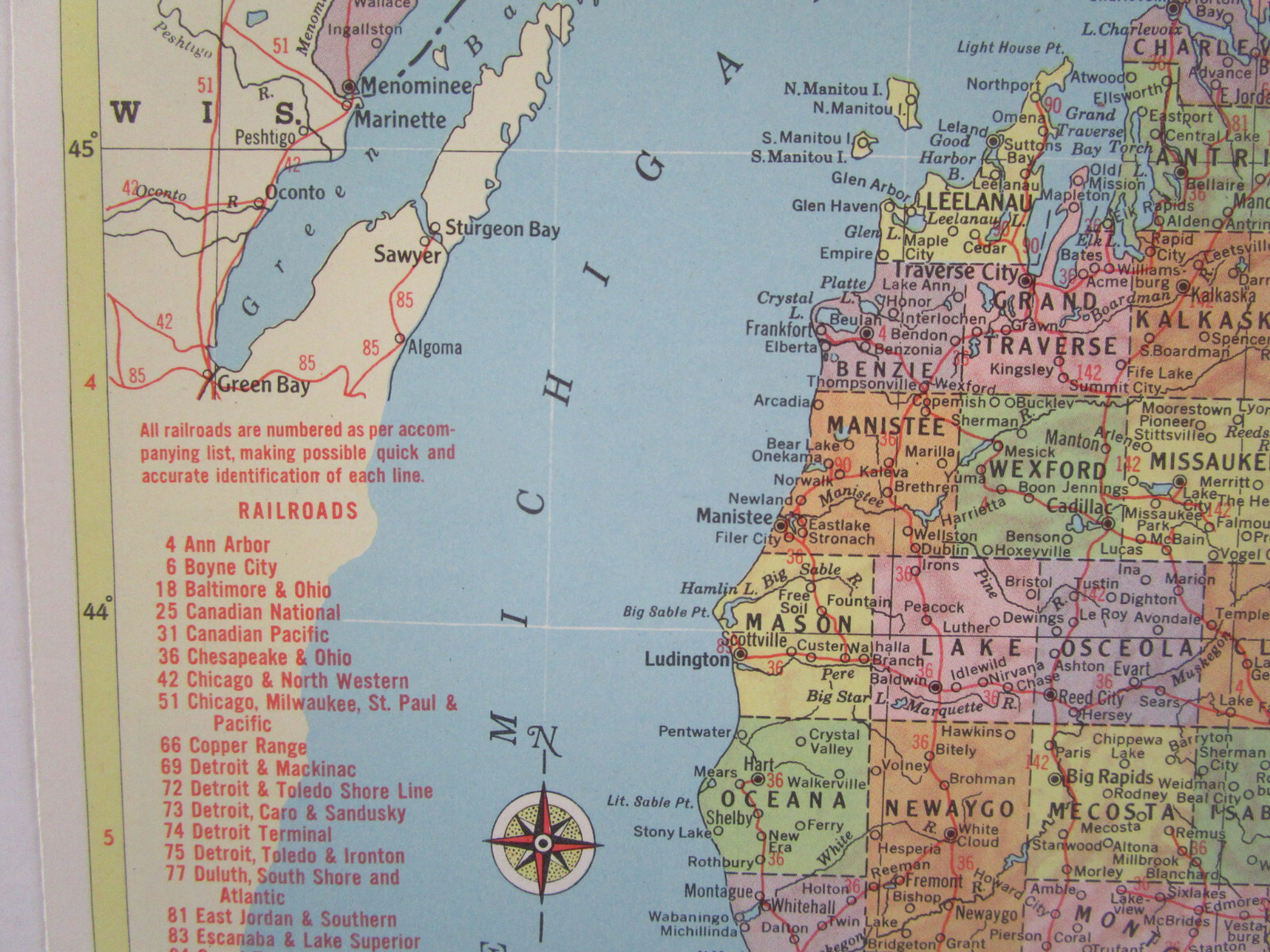 MN MI 1958 MINNESOTA RAILROAD Map DULUTH MESSABE & IRON RANGE RR ~or~ MICHIGAN