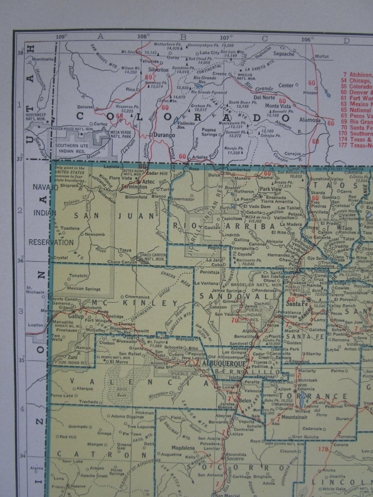 NM NJ Vtg 1942 NEW MEXICO RAILROAD Map. PECOS VALLEY SOUTHERN ~or~ NEW JERSEY