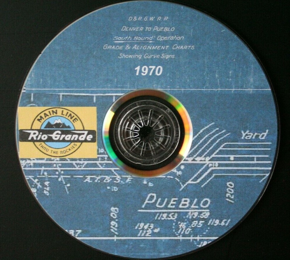 Denver & Rio Grande Western RR 1970 Denver to Pueblo (South) Track Chart on DVD