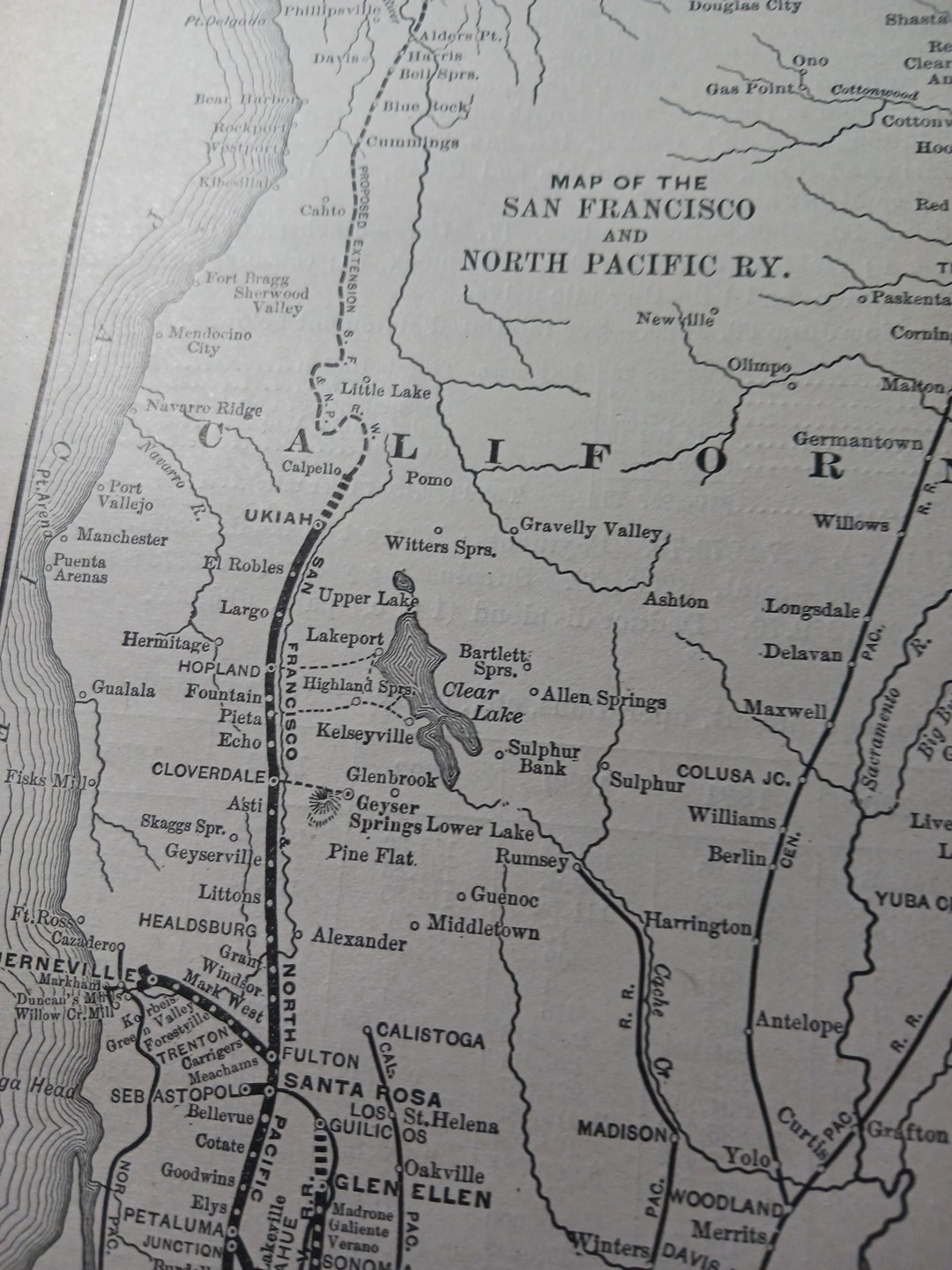 1897 Train Route Map San Francisco & North Pacific Railway California Railroad