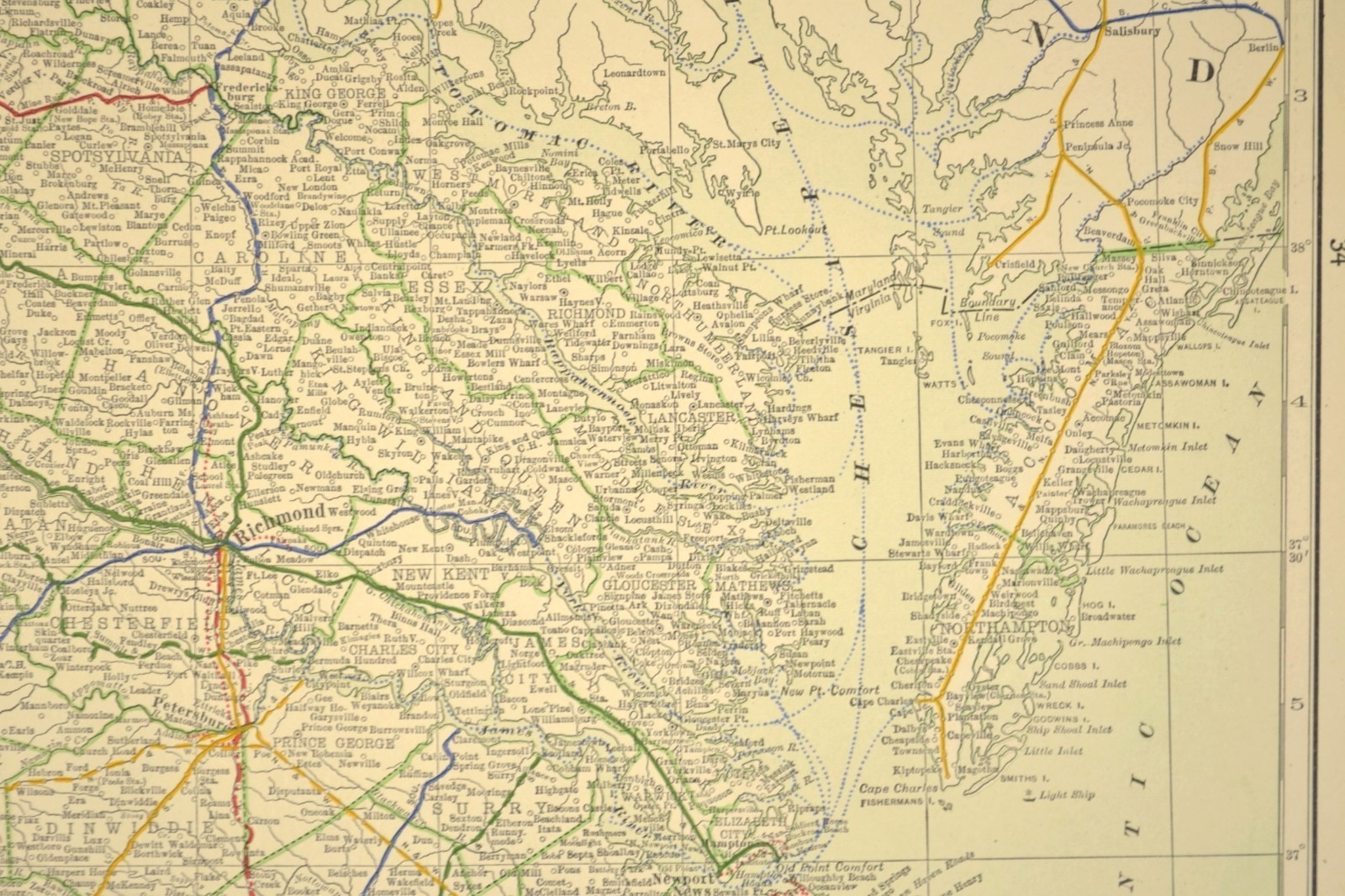 1914 Antique Map of VIRGINIA Railroads Map ORIGINAL Atlas Map VGN Ry DATED