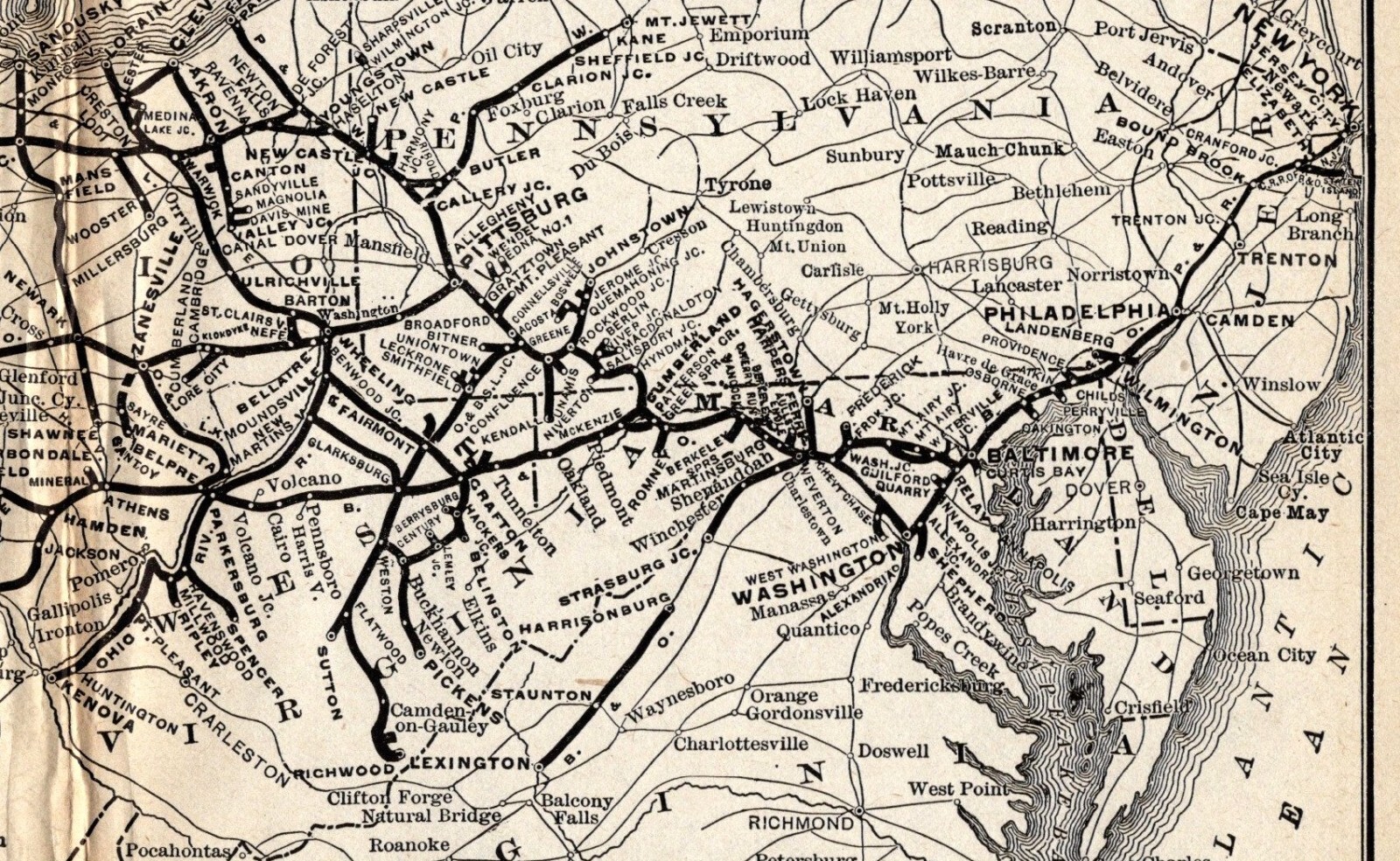 1910 Antique Baltimore & Ohio Railroad Map Vintage B & O Railway Map 2205