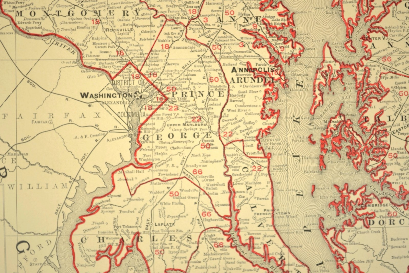 1901 Antique Maryland Railroad Map of Delaware Large Atlas B&O RR PW&B DATED