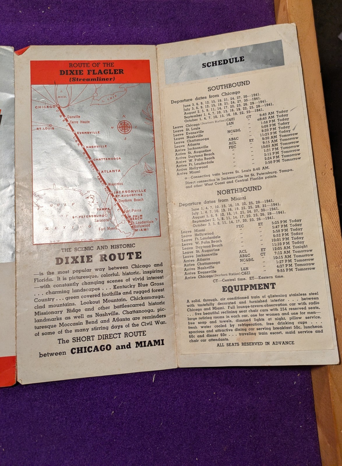 Vintage Streamliner Flagler Route Railroad Brochure Schedule Tickets Rare
