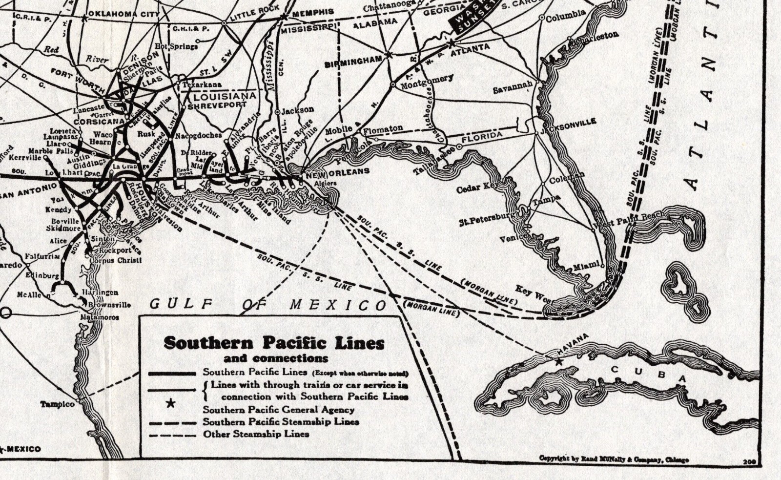 1940 Antique SOUTHERN PACIFIC Railroad Map Vintage Railway Map #1887