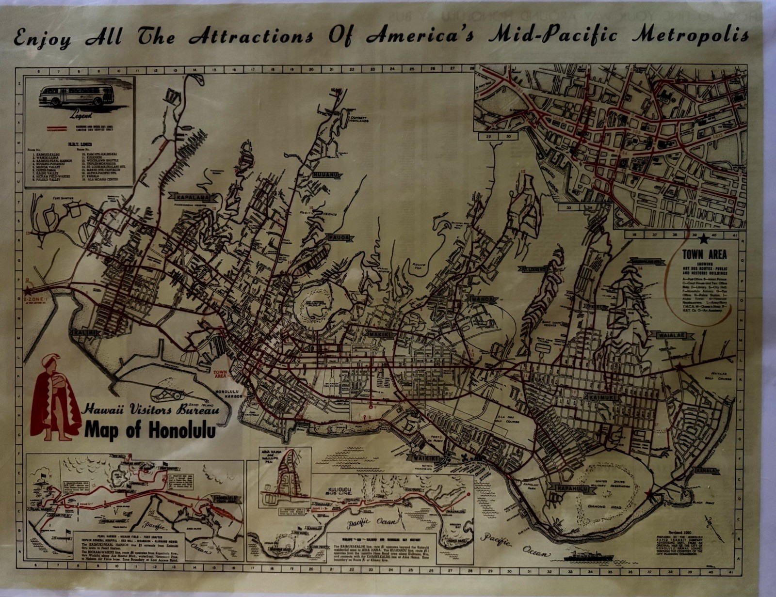 Honolulu Rapid Transit Co. (Hawaii) System Map 1960, Reproduction, 13×19 Print