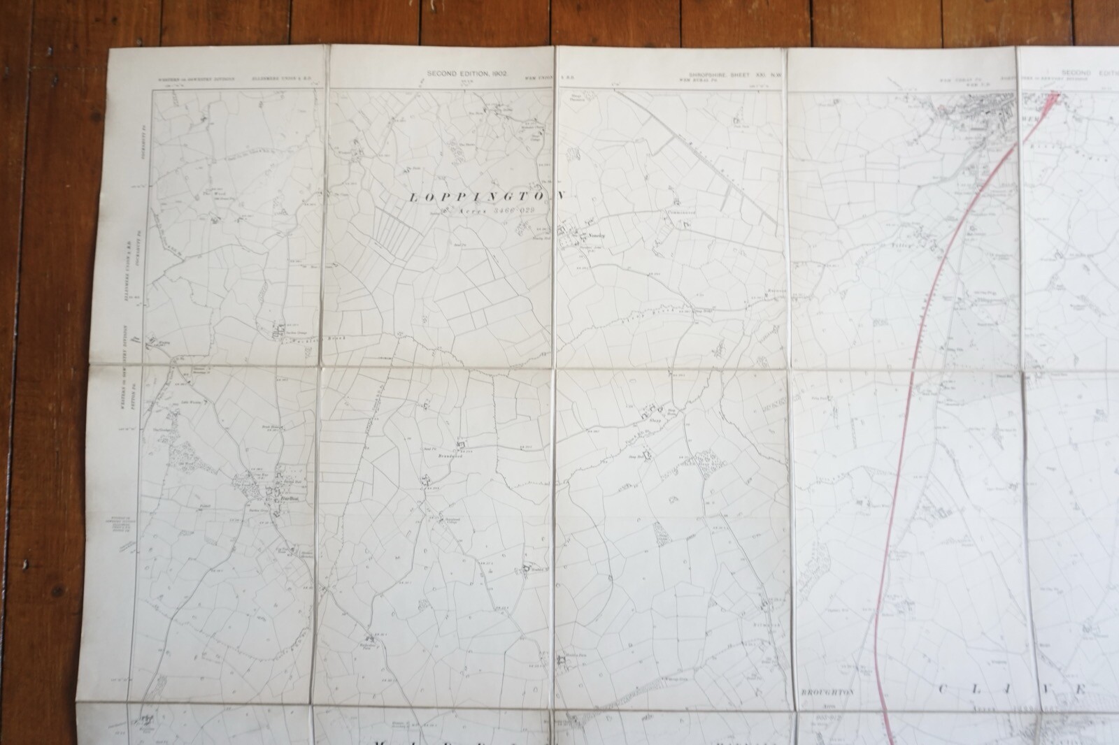 1903 Wem Hadnall Yorton Loppington Shropshire Ordance Railway Linen Map