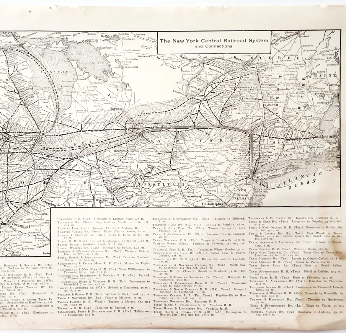 1914 New York Central Railroad System Map Connections Antique Transportation