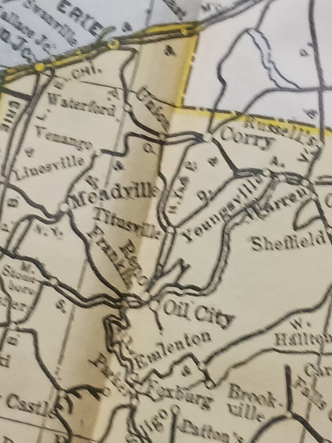 1897 Train Route Map PENNSYLVANIA & OHIO all Railroad Lines Stations color 9×11″
