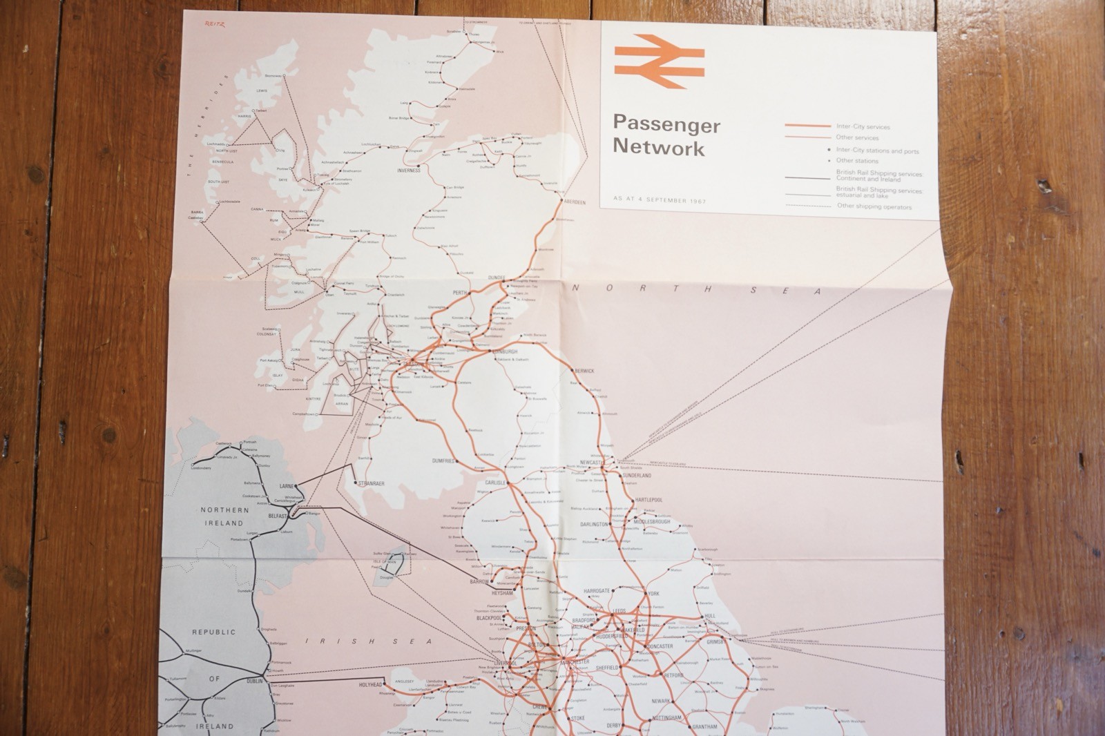 Sept 1967 British Rail Passenger Network Railway Map Eastern Region